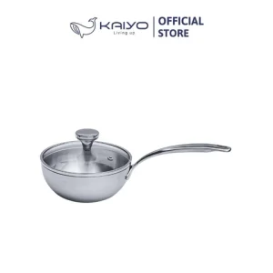 Chảo đúc inox sâu lòng 3 lớp đáy liền Tri-Ply Kaiyo size 16 18 20 24cm, có vung kính