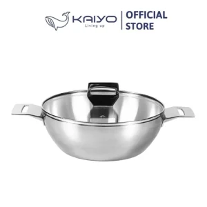 Chảo inox 3 lớp đáy liền sâu lòng Tri-Ply Kaiyo 2 tay cầm, size 24 26cm