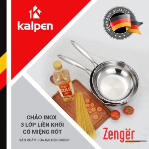 Chảo Inox 3 lớp Liền Khối Miệng Rót Kalpen Zenger20 24 26 28cm