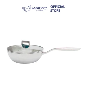 Chảo inox 316 liền khối 5-ply Premium Kaiyo-sâu lòng có vung kính 20 24 26CM